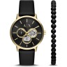 Подарочный набор Armani Exchange: часы наручные мужские с браслетом, черный/желтое золото