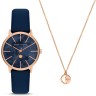 Подарочный набор Armani Exchange: часы наручные женские с браслетом, синий/розовое золото