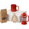 Подарочный набор с чаем, кружкой, френч-прессом и новогодней подвеской Чаепитие, красный