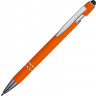Ручка металлическая soft-touch шариковая со стилусом Sway, оранжевый/серебристый