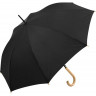 Зонт-трость FARE Okobrella с деревянной ручкой и куполом из переработанного пластика, черный