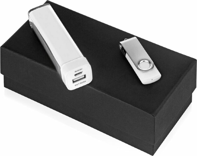 Подарочный набор Flashbank с флешкой и зарядным устройством, белый