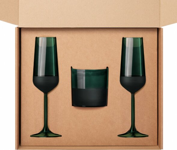 Подарочный набор свеча + 2 бокала для шампанского Emerald, зеленый