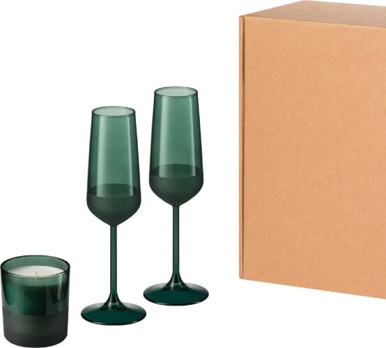 Подарочный набор свеча + 2 бокала для шампанского Emerald, зеленый