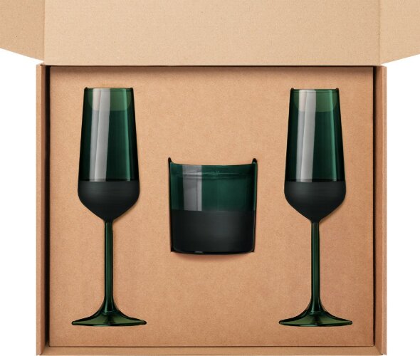 Подарочный набор свеча + 2 бокала для шампанского Emerald, зеленый