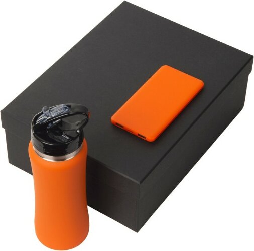 Подарочный набор с бутылкой для воды и повербанком С1, 5000 mAh, оранжевый