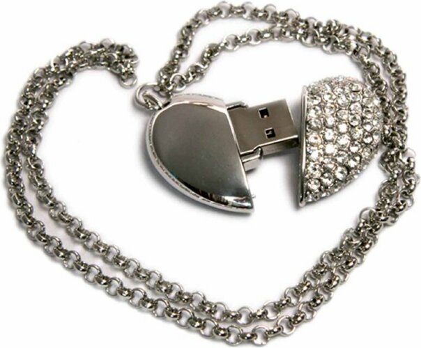 USB-флешка на 8 Гб в виде Сердца с кристаллами, серебро