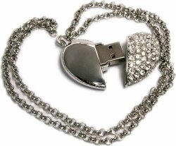 USB-флешка на 8 Гб в виде Сердца с кристаллами, серебро