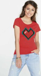 Футболка женская CoolColor Pixel Heart, красная, XL