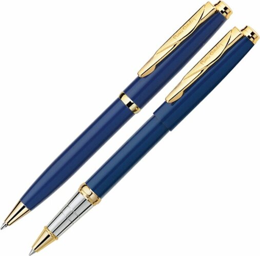 Набор Pierre Cardin Pen and Pen: ручка шариковая, ручка-роллер, синий/серебристый/золотистый