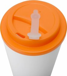 Пластиковый стакан Take away с двойными стенками и крышкой с силиконовым клапаном, 350 мл, белый/оранжевый