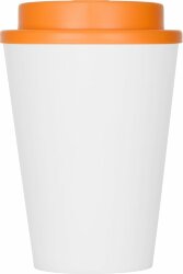 Пластиковый стакан Take away с двойными стенками и крышкой с силиконовым клапаном, 350 мл, белый/оранжевый