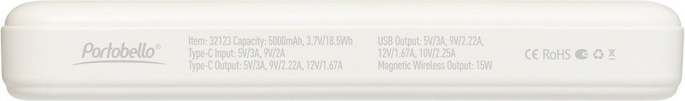 Внешний аккумулятор Largo PD 5000mAh с функцией беспроводной зарядки 15W, белый
