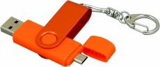 Флешка с поворотным механизмом, c дополнительным разъемом Micro USB, 16 Гб, оранжевый