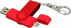 Флешка с поворотным механизмом, c дополнительным разъемом Micro USB, 16 Гб, красный