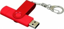 Флешка с поворотным механизмом, c дополнительным разъемом Micro USB, 16 Гб, красный
