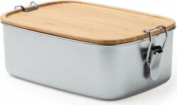 Ланч-бокс DAIKON из нержавеющей стали 304 с бамбуковой крышкой, серебристый/бежевый