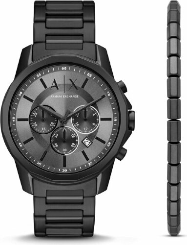 Подарочный набор Armani Exchange: часы наручные мужские с браслетом, черный/серый