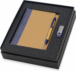 Подарочный набор Essentials с флешкой и блокнотом А5 с ручкой, синий