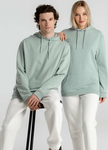 Толстовка с капюшоном унисекс Hoodie, серо-зеленая, XL