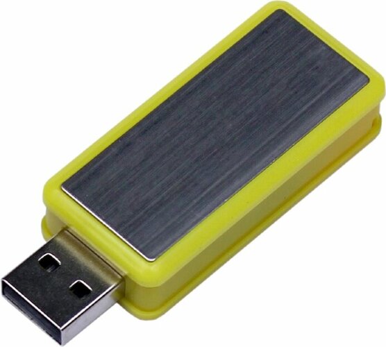 USB-флешка промо на 128 Гб прямоугольной формы, выдвижной механизм, желтый