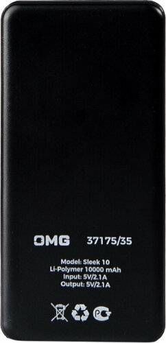Универсальный аккумулятор OMG Sleek 10 (10000 мАч), черный, 14х6.8х1,5 см