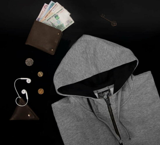 Толстовка мужская CLASSIC HOODY FULL ZIP 300, серый меланж, M