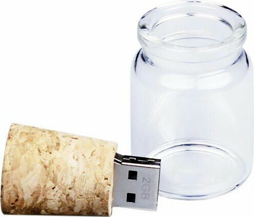 Флешнакопитель в виде пробки в бутылочке (Bottle.128.W, I= 128 Гб, Деревянный корпус, стеклянные вставки. Без перс.)
