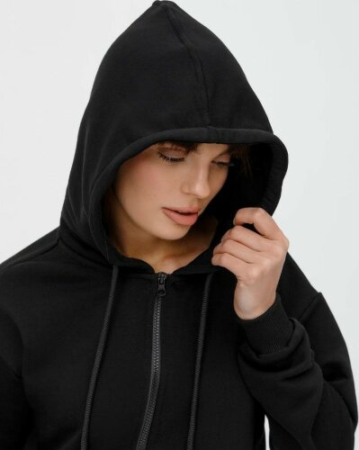 Толстовка унисекс оверсайз на молнии Zippy Terry, черная, XL/2XL