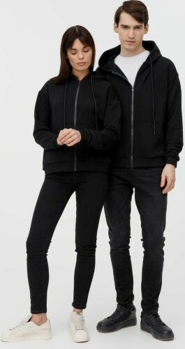 Толстовка унисекс оверсайз на молнии Zippy Terry, черная, XL/2XL