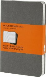Записная книжка Moleskine Cahier (в линейку, 3 шт.), Pocket (9х14 см), серый