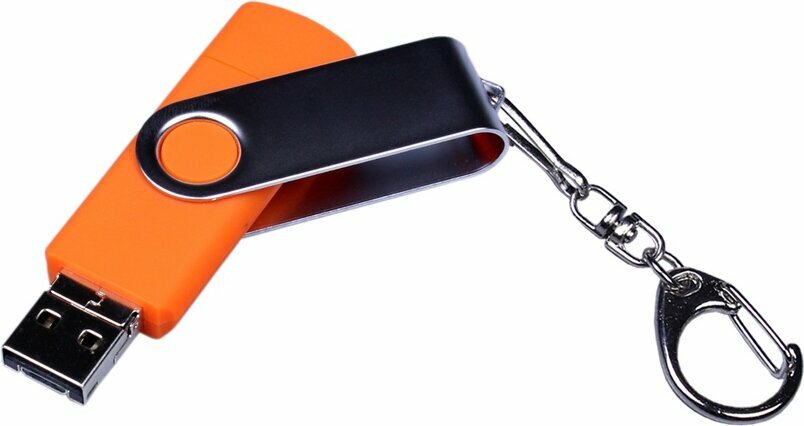 USB-флешка на 32 Гб поворотный механизм, c двумя дополнительными разъемами MicroUSB и TypeC, оранжевый