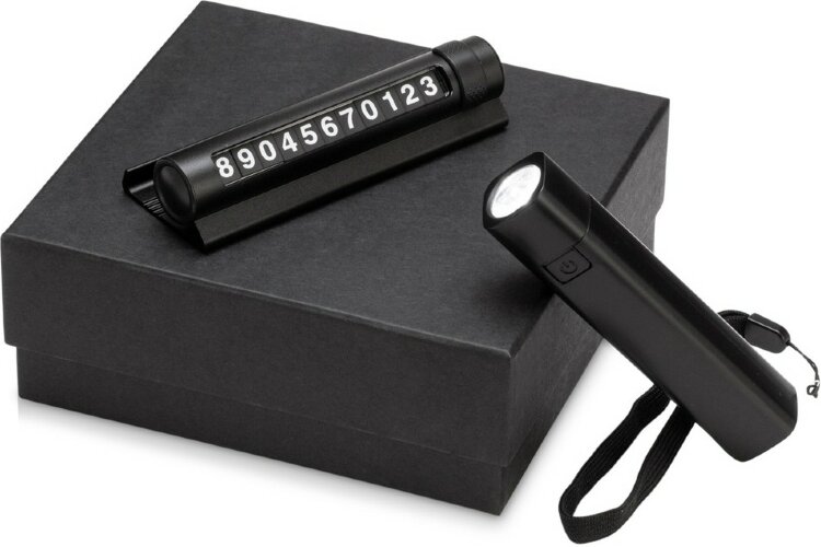 Подарочный набор с фонариком и парковочной табличкой Blackster, черный