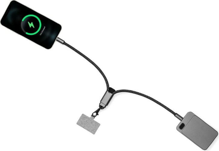 Ремешок-держатель для телефона с зарядным кабелем USB-C - USB-C Lany Wristband Charge Eco, серый