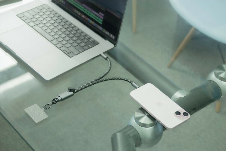 Ремешок-держатель для телефона с зарядным кабелем USB-C - USB-C Lany Wristband Charge Eco, серый