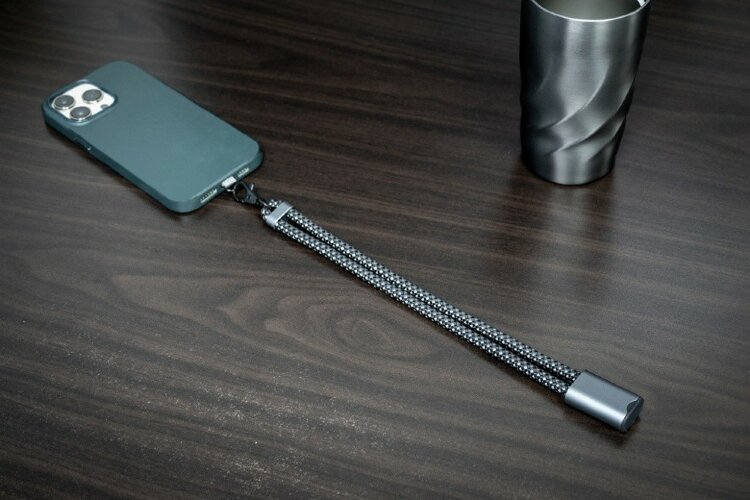 Ремешок-держатель для телефона с зарядным кабелем USB-C - USB-C Lany Wristband Charge Eco, серый