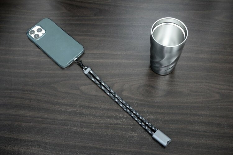 Ремешок-держатель для телефона с зарядным кабелем USB-C - USB-C Lany Wristband Charge Eco, серый