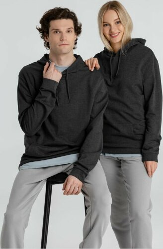 Толстовка с капюшоном унисекс Hoodie, серый меланж (антрацит), размер XS