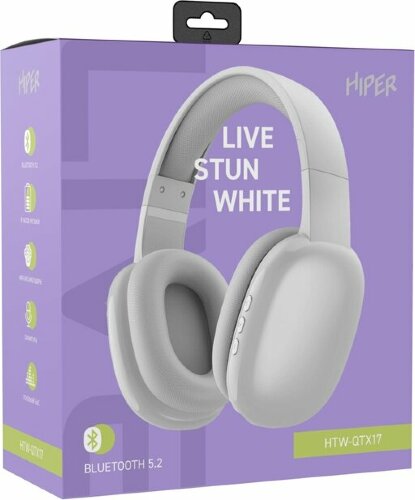 Наушники накладные Bluetooth HIPER LIVE STUN HTW-QTX17, белый