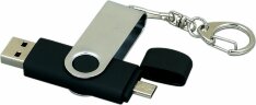 Флешка с поворотным механизмом, c дополнительным разъемом Micro USB, 16 Гб, черный