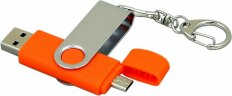 Флешка с поворотным механизмом, c дополнительным разъемом Micro USB, 16 Гб, оранжевый