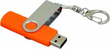 Флешка с поворотным механизмом, c дополнительным разъемом Micro USB, 16 Гб, оранжевый