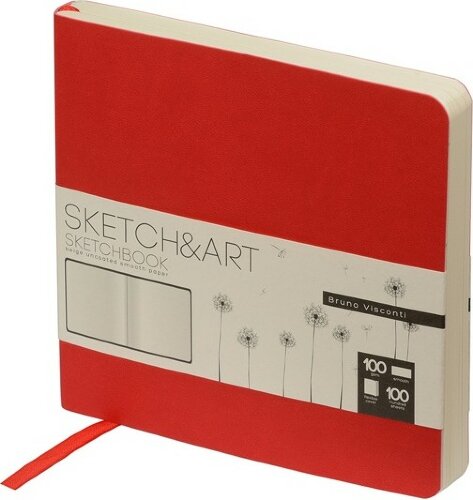 Скетчбук Sketch & Art в мягком переплете 145х145 мм, 100 л. бежевой бумаги 100 гр., красный