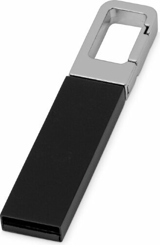 Флеш-карта USB 2.0 16 Gb с карабином Hook, черный/серебристый