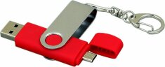 Флешка с поворотным механизмом, c дополнительным разъемом Micro USB, 16 Гб, красный