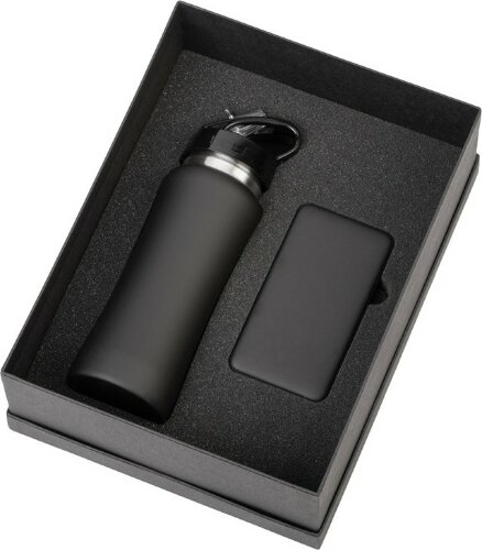 Подарочный набор с бутылкой для воды и повербанком С1, 5000 mAh, черный