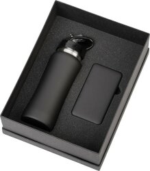 Подарочный набор с бутылкой для воды и повербанком С1, 5000 mAh, черный
