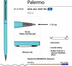 Ручка Bruno Visconti Palermo шариковая автоматическая, бирюзовый металлический корпус, 0.7 мм, синяя