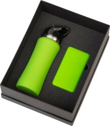 Подарочный набор с бутылкой для воды и повербанком С2, 10000 mAh, зеленое яблоко
