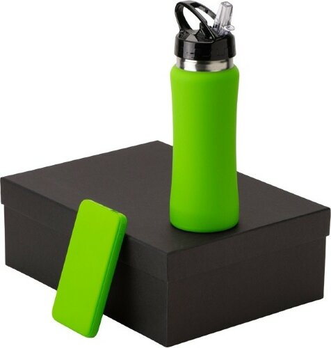 Подарочный набор с бутылкой для воды и повербанком С2, 10000 mAh, зеленое яблоко